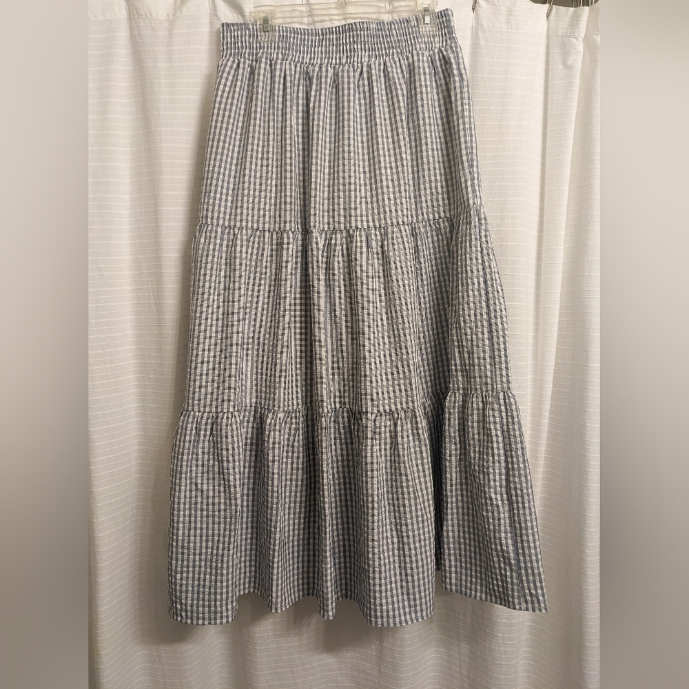 NWT English Factory Dusty Blue Tiered Maxi Skirt in Large